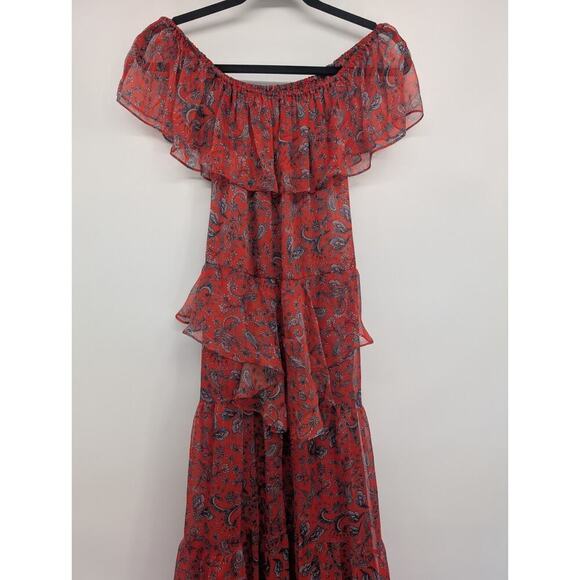 NWT Misa Los Angeles Kiera Paisley-print Tiered Maxi Dress Size M Red #1B456 - Picture 4 of 10